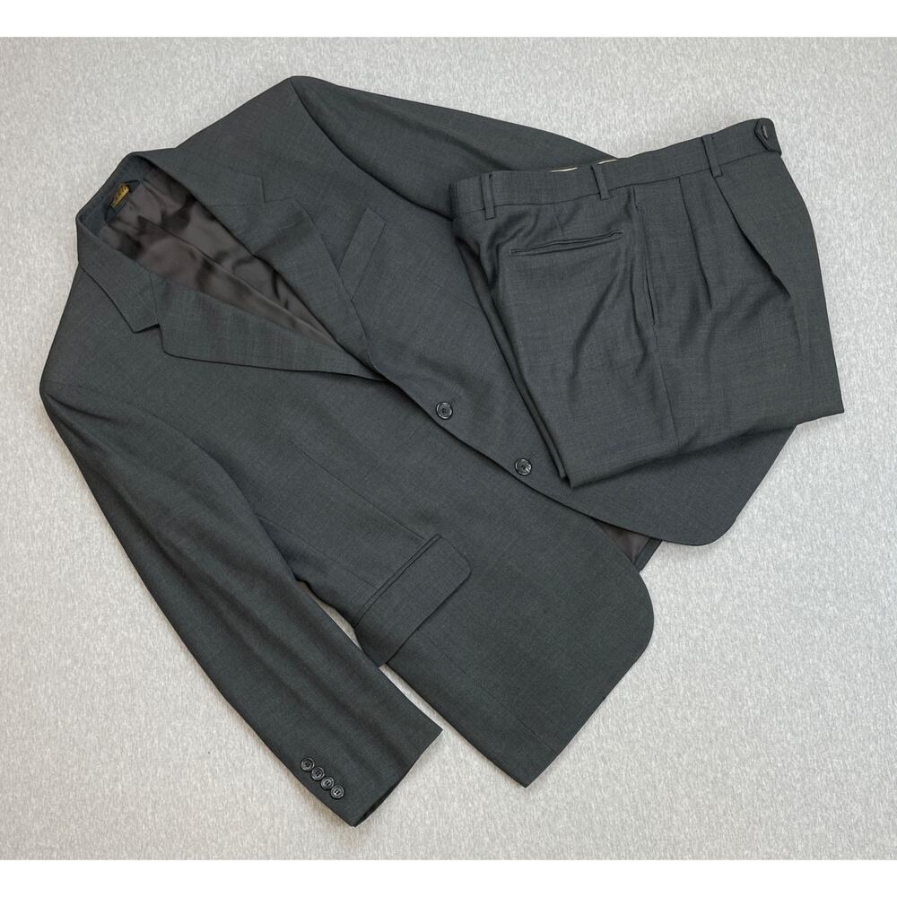 Jos A Bank Suit Men 40R Gray 100% Wool Signature Pants 34 x 28 Made Italy- 2 Pcs